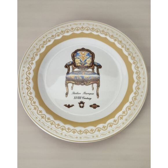 Vintage Porcelain Treasures Dessert Plates with Antique Chairs Design Set of 4 - Picture 5 of 10